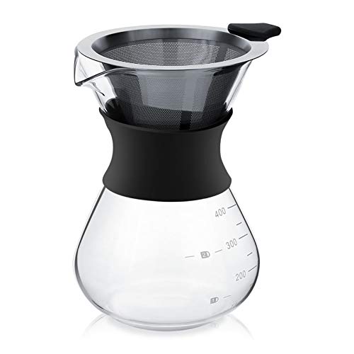Agatige 13 Unzen Filterkaffeemaschine, 2-3 Tassen Gießen Sie über die Kaffeemaschine Set mit Edelstahl Kaffeefilter Glaskanne von Agatige