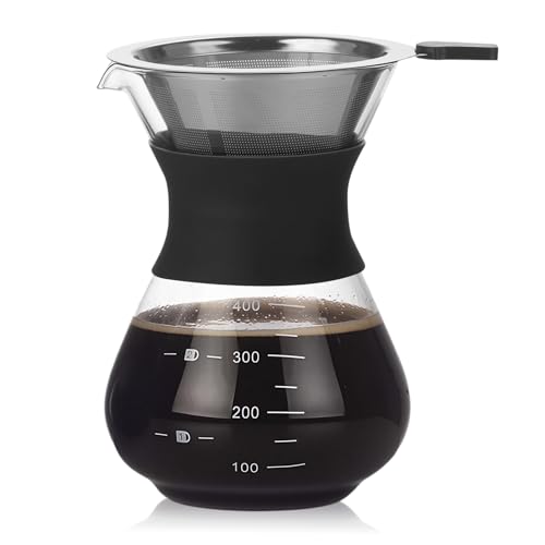 Agatige 13 Unzen Filterkaffeemaschine, 2-3 Tassen Gießen Sie über die Kaffeemaschine Set mit Edelstahl Kaffeefilter Glaskanne Agatige 13 Unzen Filterkaffeemaschine, 2-3 Tassen Gießen Sie über die Kaffeemaschine Set mit Edelstahl Kaffeefilter Glaskanne von Agatige