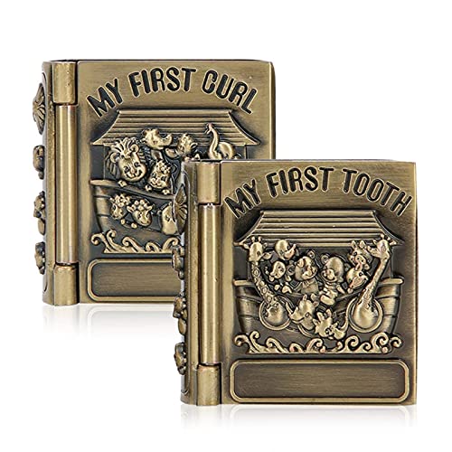 Agatige 2pcs Baby Milchzähne Box, erster Zahn erste Locke Baby Andenken Box Zähne Box Vintage Buch geformt Schmuck Box Geschenk-Box-Set für Baby Jungen Mädchen Kinder von Agatige