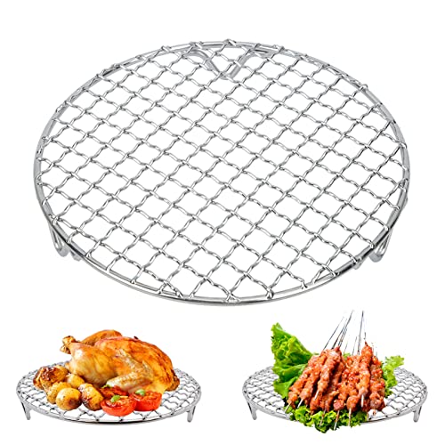 Agatige 18 cm Luftfritteusen-Grillrost, Antihaft-Edelstahl-Rundkochrost Drahtgeflecht Grill BBQ Netz Zum Kochen Dämpfen Kühlen Trocknen Backen von Agatige