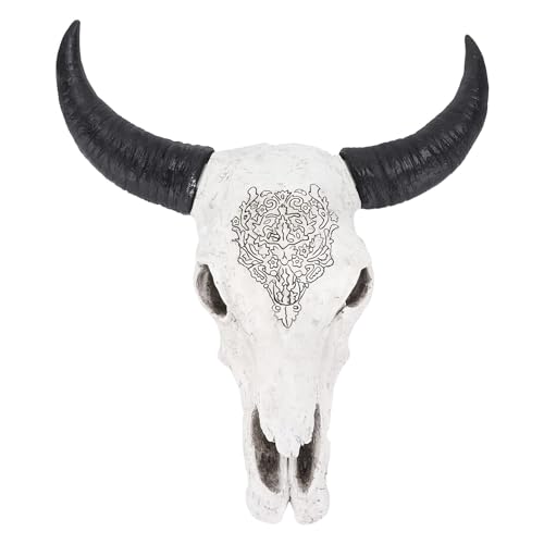 Ochsen-Kopf-Wandschmuck, Skulptur des Bullenschädelkopfs, Deko Schädel Langhorn Kuhschädel, poliert von Hand bemalt Wandbehang Longhorn Steer Bull Skull Dekoration für Hintergrunddekoration, Home von Agatige