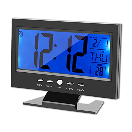 Agatige wecker batteriebetrieben, wecker digital funkuhr, Digitale Tischuhr, Schwarz LCD-Display Wecker Nachttischuhr mit Kalender und Temp-Anzeige für Schlafzimmer Schreibtisch Reisen von Agatige