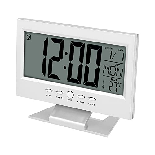 Agatige Digitale Tischuhr, LCD-Display Wecker Nachttischuhr mit Kalender und Temp-Anzeige für Heimzubehör(Silber) von Agatige