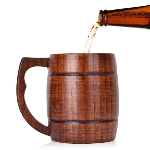 Agatige Großer Holzbierbecher, 400 ml Vintage Bier Tanks Bier Stein Viking Becher Whisky Barrel Eimer Getränke Holztrinkbecher Barrel Becher mit Griffzubehör Bier Geschenk für Männer von Agatige