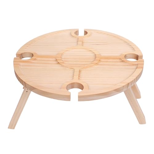 Agatige Klapper Weinpicknicktisch, hölzerne tragbare Picknicktische Strandtische mit 4 Weingläserhalter für Strand, Camping, Park, Konzerte von Agatige