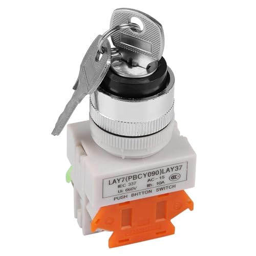 Agatige Schlüsselbetätigter Drehschalter mit 2 Positionen, 22 mm 2 Positionen ON Off Metall-Schlüsselschalter LAY37-11Y/21 von Agatige