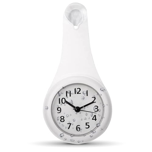 badezimmeruhr, Bad Wanduhr Wasserdicht, 10,5 * 4,5 * 22 cm Weiß Duschuhr Badezimmer Wanduhr Wasserdichte Stille Uhr mit Haken und Sauger Kleine digitale Küchenuhr für das Wartezimmer, den Eingangs von Agatige