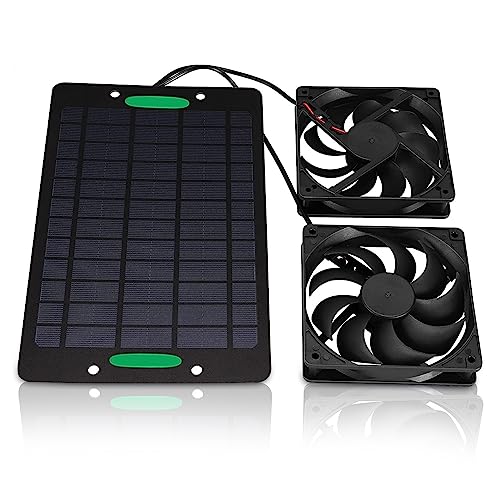 Agatige solar Ventilator, Solarpanel-Lüfter-Kit, 10W 800MA wasserdichtes solarbetriebenes Dual-Fan-Luftabsauger-Außenlüftungsgerät für Gewächshäuser, kleine Hühnerställe, Gewächshäuser, Schuppen von Agatige