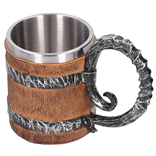 Agatige Wikinger Bierkrug, 550ml Holzfass Trinkbecher mittelalterlich Retro Kaffeebecher Teetasse Bier Geschenk für Männer von Agatige