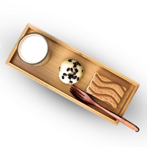 Bambus-Serviertablett, Japanisches rechteckiges Teetablett, Lebensmitteltabletts, Bambustablett mit Griffen zum Servieren von Speisen, Frühstück, Abendessen, osmanischer Kaffee, 28 x 10,2 x 3 cm von Agatige