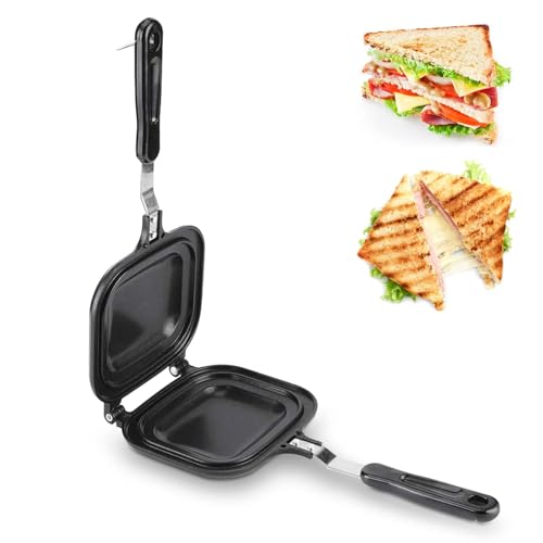 Doppelseitiger Sandwichhersteller, Nicht Stick Kocher Sandwich Toaster Braten Pfanne Toaster Frühstückshersteller Backpan Panini Presse Gegrillte Käsehersteller fürFamilienfrühstücksfrühstücke Camping von Agatige