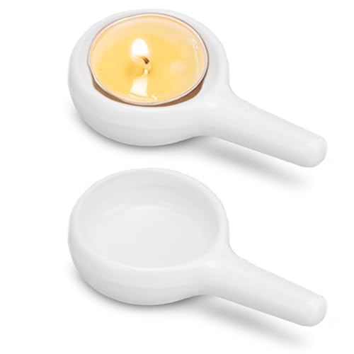 2 kleine Kerzenhalter, 10,2 cm, Keramik, Löffelform, Teelichthalter, Kerzenlöffel, Wachsbrenner, Teelichthalter, Ersatz mit Griff für ätherische Ölbrenner, Duft-Aromatherapie-Diffusor von Agatige