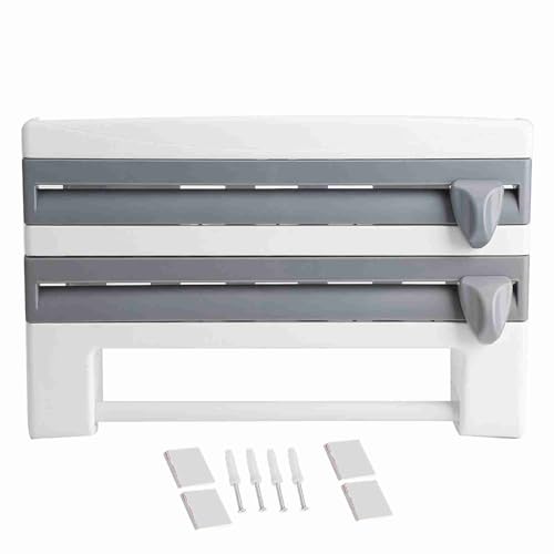 Küchensauce Flaschenlager Rack Paper Handtuchhalter Mount Küchenwerkzeug Haltung Film Schnitt (Grau weiß) von Agatige