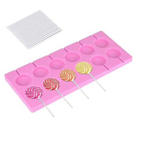 Sucker-Formen, 12 Fassungsvermögen, Silikon, rund, Sweents Lutscherformen, Bonbonherstellungsform, Hartbonbonformen mit 12 Stück Cake-Pop-Stielen für Schokoladen-Cake-Pop-Lollypop, 26 x 11 cm von Agatige