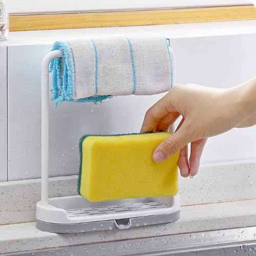Schwammhalter für Küchenspüle, Küchentuchhalter für Geschirrtücher Geschirrschwammhalter mit Seifenhalter(Grau) von Agatige