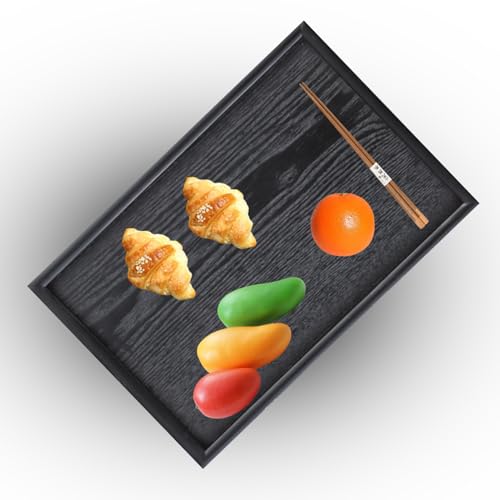 Serviertablett aus Holz, rechteckiges, rutschfestes Kaffeetablett, Essenstablett, Frühstückstablett für Zuhause, Restaurant, schwarz, 30 x 20 x 2 cm von Agatige