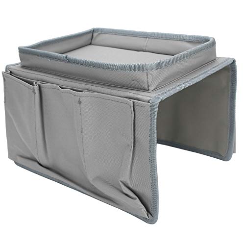 Sofa Armlehnen Organizer mit Tassenhalterschale, Couch Remote Caddy Control Hold Sofa Organizer mit abnehmbarem Holz -Snack -Tablett (Grau) von Agatige
