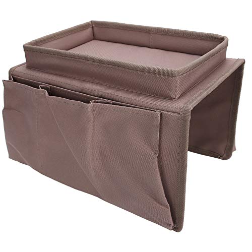 Sofa Armlehnen Organizer mit Tassenhalterschale, Couch Remote Caddy Control Hold Sofa Organizer mit abnehmbarem Holz -Snack -Tablett (Kaffeefarbe) von Agatige