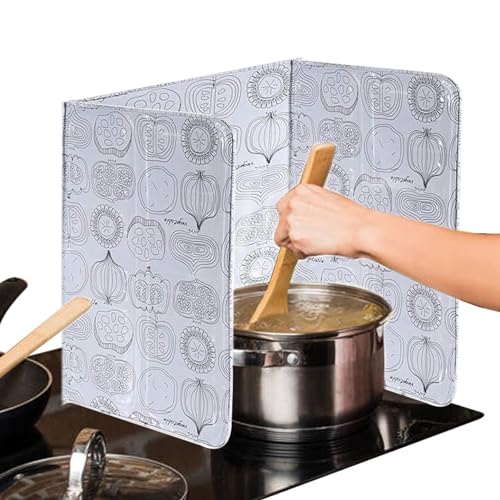 Spritzschutz Herd, 3-seitig faltbar Aluminium Ölspritzschutz, Ölspritzschutz Isolierblock Barriere Fettabdeckung für Gasherd und Bratpfanne, 39 x 84 cm von Agatige