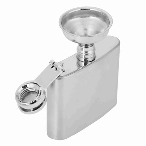 Stainless Steel Whiskey Flask with Funnel, Portable Alcohol Flask for Wine Liquor, Leak Proof Elegant Metal for Camping, Travel, Gifts Food Grade 304 Silver (2 Unzen gebürsteten Topf + 1 Trichter) von Agatige