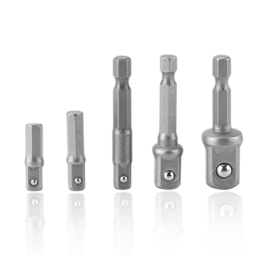Stecknuss Adapter, 5-teiliger Vierkant-Steckschlüssel-Bit-Adapter, Sechskantschaft-Schlagadapter, Vierkant-Steckschlüssel-Bit Für Bohrer, Verlängerungs-Steckschlüssel-Bits Und Kfz-Heimwerker von Agatige