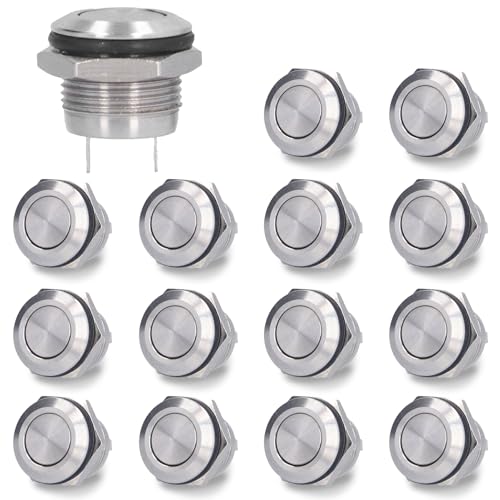 Taster Wasserdicht, Metall Drucktastenschalter, Momentary Push Button Switch, 15Pcs Flat Top Button Switch, 0-220V 12mm Momentary Push Button Switch Edelstahl Wasserdichte Schraubklemme Startknopf Taster Wasserdicht, Metall Drucktastenschalter, Momentary Push Button Switch, 15Pcs Flat Top Button Switch, 0-220V 12mm Momentary Push Button Switch Edelstahl Wasserdichte Schraubklemme Startknopf von Agatige