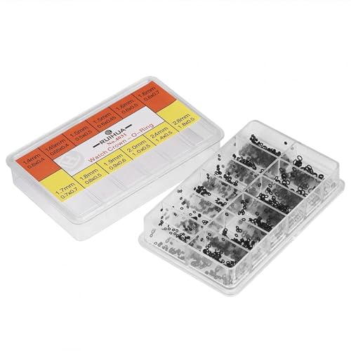 Uhrenkrone O-Ring, Uhren Reparatur Set 12 Größen Gummi Unterlegscheibe Uhrenkrone Kopf O-Ringe wasserdicht Abdichtung Unterlegscheibe Ring Box Set Uhrenreparaturwerkzeuge für Reparatur Uhren Schwarz von Agatige