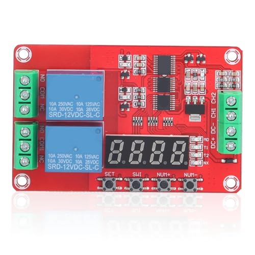 Timer-Timerschalter, Zyklus-Zeitrelais, Zeitverzögerungsrelaismodul, Zeitverzögerungs-Relaismodul, 12V multifunktionales 2-Kanal-Selbstsperrzyklus-Timer-Modul mit LCD-Display Micro-USB von Agatige