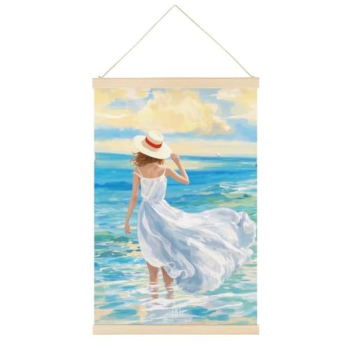 Abstrakte Strandkunst, Mädchen und Ozean, Leinwandposter, Retro-Stil, Wandkunstdrucke, Holzrahmen, ästhetisch, 30,5 x 45,7 cm von Ageksten