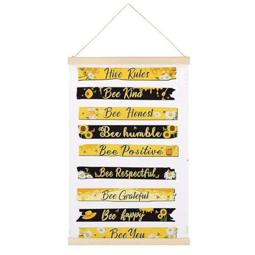 Bee Hive Rules Leinwandposter mit Gänseblümchen-Motiv, Retro-Stil, Wandkunstdruck, Holzrahmen, ästhetisch, 50,8 x 76,2 cm von Ageksten
