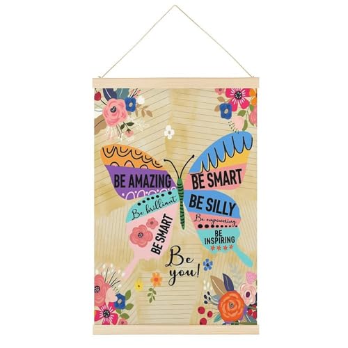 Bunte Schmetterlinge inspirierende Zitate Geschenke für Frauen, Mädchen, Freunde, Schwester, motivierendes Leinwandposter, Retro-Stil, Wandkunstdrucke, Holzrahmen, ästhetisch, 40,6 x 61 cm von Ageksten