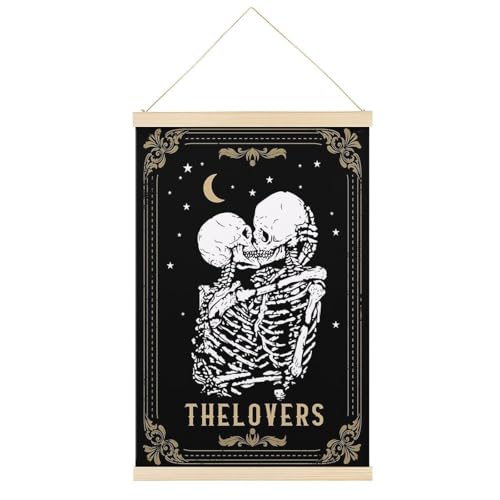 Gothic-Tarotkarte mit Totenkopf-Motiv, Leinwand-Poster, Retro-Stil, Wandkunstdrucke, Holzrahmen, ästhetisch, 30,5 x 45,7 cm von Ageksten