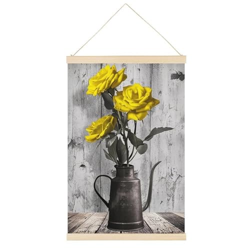 Leinwandposter, Motiv: Rose gelbe Blume in Vase, Retro-Stil, Wandkunstdrucke, Holzrahmen, ästhetisch, 40,6 x 61 cm von Ageksten