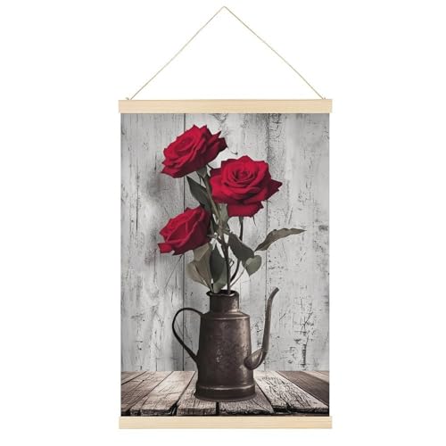 Leinwandposter, Motiv: Rote Rose in Vase, Retro-Stil, Wandkunstdrucke, Holzrahmen, ästhetisch, 50,8 x 76,2 cm von Ageksten