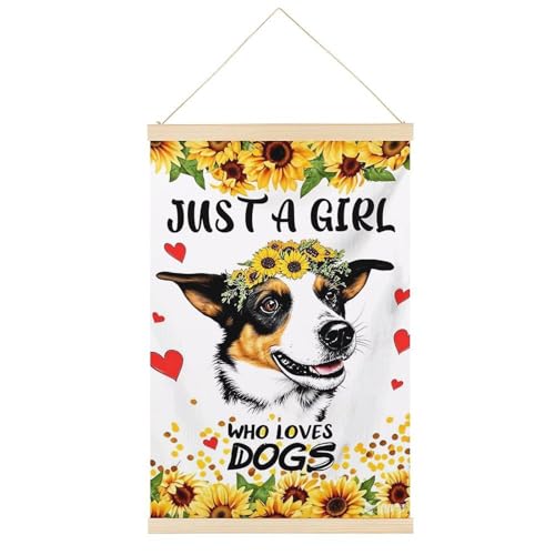 Leinwandposter "Just a Girl Who Loves Dogs", Retro-Stil, Wandkunstdruck, Holzrahmen, ästhetisch, 30,5 x 45,7 cm von Ageksten