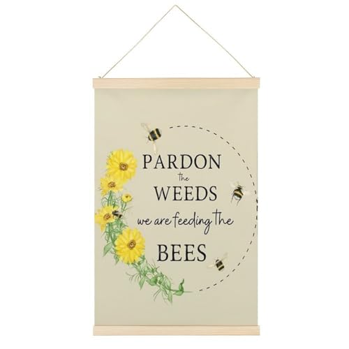 Leinwandposter "Pardon The Weeds We Are Feeding The Bees Wildflowers", Retro-Stil, Wandkunstdruck, Holzrahmen, ästhetisch, 61 x 91,4 cm von Ageksten