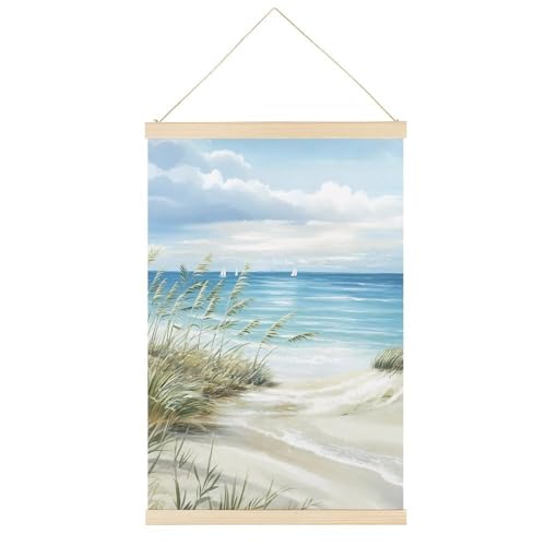 Leinwandposter mit Meereslandschaft und Strandmotiv, Retro-Stil, Wandkunstdruck, Holzrahmen, ästhetisch, 40,6 x 61 cm von Ageksten