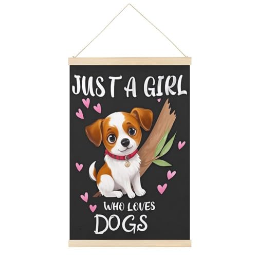 Leinwandposter mit Zitat "Just a Girl Who Loves Dogs", Retro-Stil, Wandkunstdruck, Holzrahmen, ästhetisch, 30,5 x 45,7 cm von Ageksten