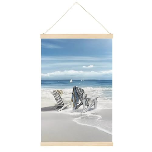 Leinwandposter mit abstraktem Strandkorb auf Sand, Retro-Stil, Wandkunstdrucke, Holzrahmen, ästhetisch, 30,5 x 45,7 cm von Ageksten
