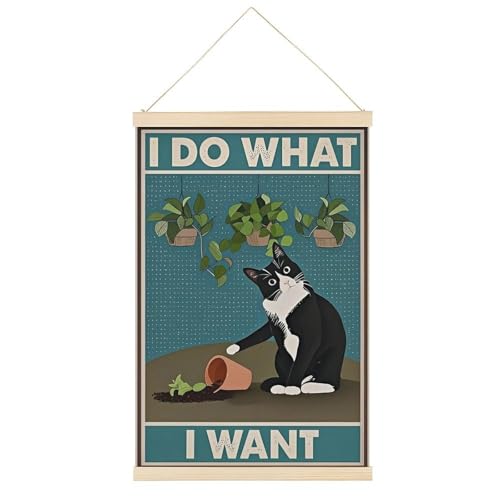 Leinwandposter mit niedlicher Katze, "I Do What I Want", Retro-Stil, Wandkunstdruck, Holzrahmen, ästhetisch, 61 x 91,4 cm von Ageksten