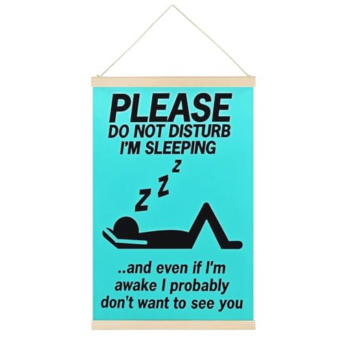 Lustiges Leinwandposter "Sleeping Do Not Disturb", Retro-Stil, Wandkunstdruck, Holzrahmen, ästhetisch, 40,6 x 61 cm von Ageksten