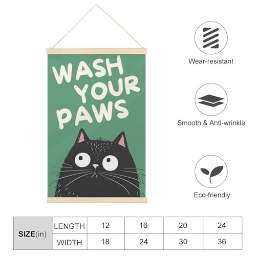 Lustiges Leinwandposter "Wash Your Paws", Retro-Stil, Wandkunstdruck, Holzrahmen, ästhetisch, 40,6 x 61 cm von Ageksten
