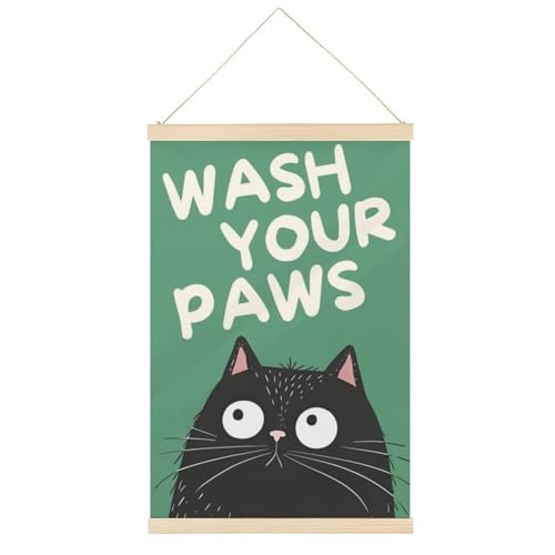 Lustiges Leinwandposter "Wash Your Paws", Retro-Stil, Wandkunstdruck, Holzrahmen, ästhetisch, 61 x 91,4 cm von Ageksten