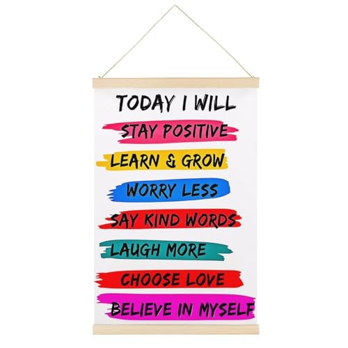 Motivierendes Leinwandposter "Today I Will Kids", Retro-Stil, Wandkunstdruck, Holzrahmen, ästhetisch, 40,6 x 61 cm von Ageksten