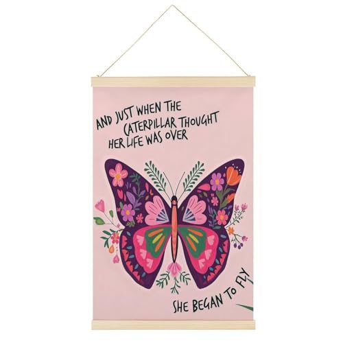 Motivierendes Leinwandposter mit Blumen- und Schmetterlings-Zitaten, Geschenke für Frauen, Mädchen, Freunde, Schwester, Retro-Stil, Wandkunstdrucke, Holzrahmen, ästhetisch, 30,5 x 45,7 cm von Ageksten
