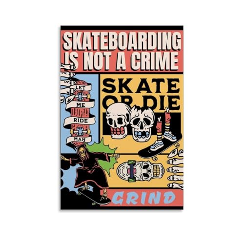 Skate Or Die-Poster, Vintage, ästhetische Wandkunstdrucke, 50 x 75 cm von Ageksten