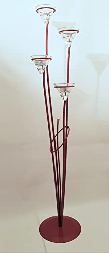 Teelichthalter-Standleuchter aus Metall - für Vier Teelichter in Rot-90cm hoch von Agentur BVH - Joachim Feyerabend
