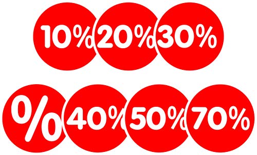 Aufkleber 10 20 30 40 50 70% für Sale und Rabattaktionen 32cm Durchmesser - Ideal für Räumungs- und Schlussverkauf (20%) von Agentur Werner Kuhlins