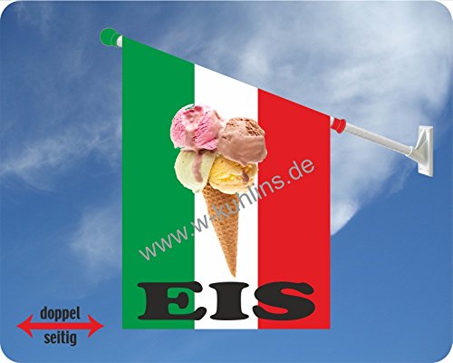 Werbeflagge, Werbefahne, Eisflagge, Eisfahne - Eis, Softeis - Ideal für Eiscafé, Restaurant oder Kirmes, versch. Varianten, weiß (Eis in Waffel italienisch) von Agentur Werner Kuhlins