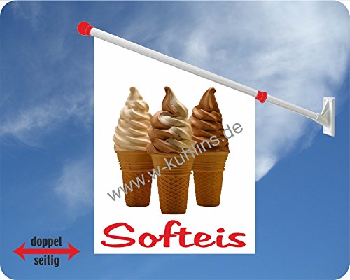 Werbeflagge, Werbefahne, Eisflagge, Eisfahne - Eis, Softeis - Ideal für Eiscafé, Restaurant oder Kirmes, versch. Varianten, weiß (Softeis) von Agentur Werner Kuhlins